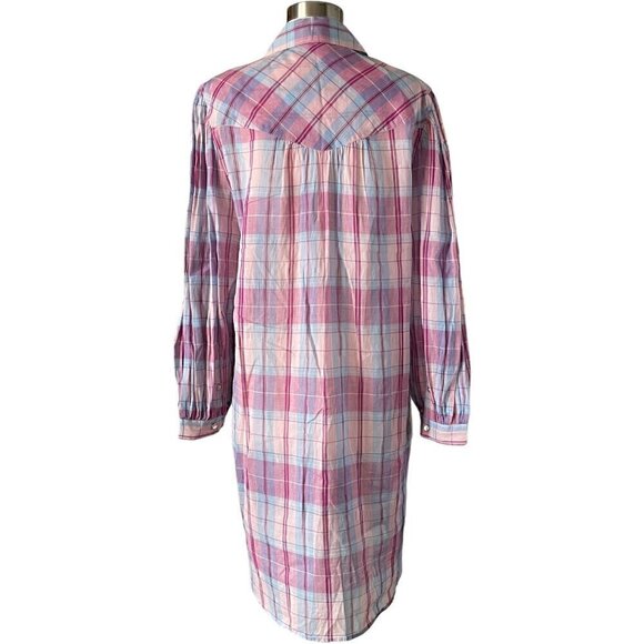 Isabel Marant Etoile Britany Plaid Shirt Dress Pink Blue Cotton FR38 US6 - Picture 6 of 11